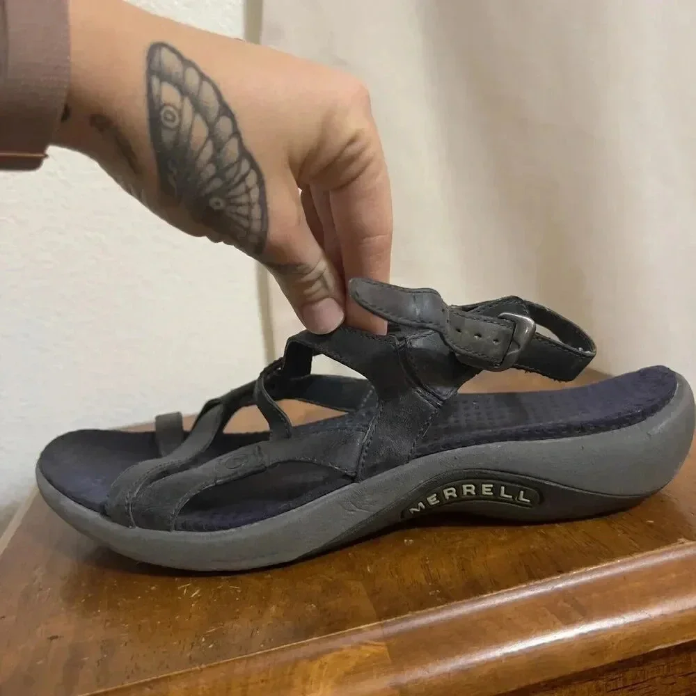 Merrell Agave Women's Sandals Navy Blue Leather Strappy Adjustable Size 8 Hiking